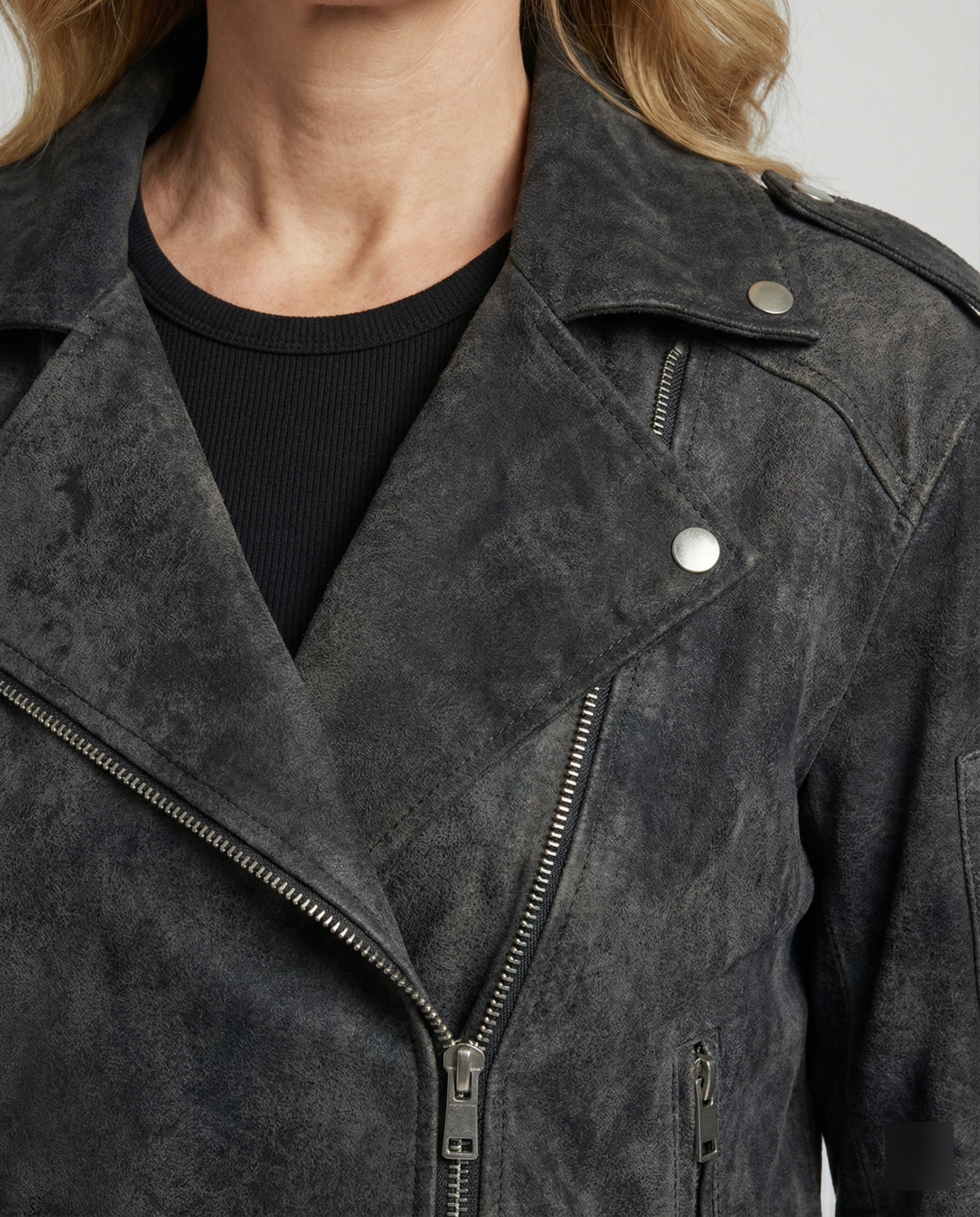 Women's Leather Jacket Suede Look Short