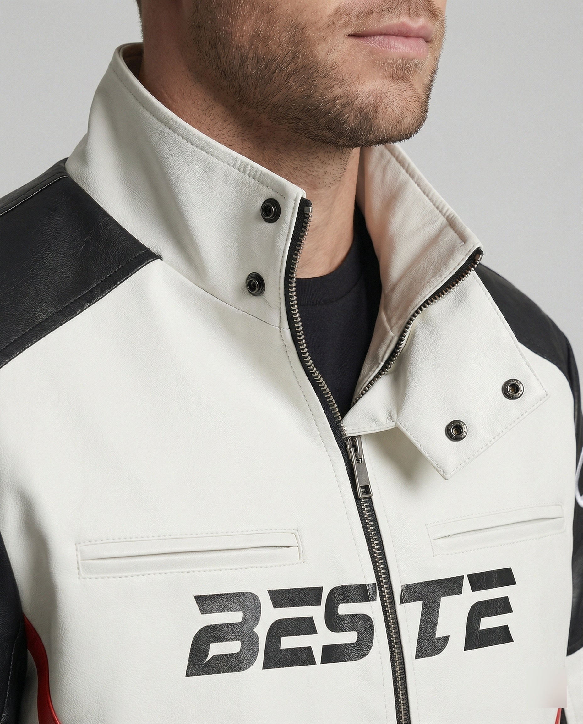 Men's Racing Biker Jacket Faux Leather