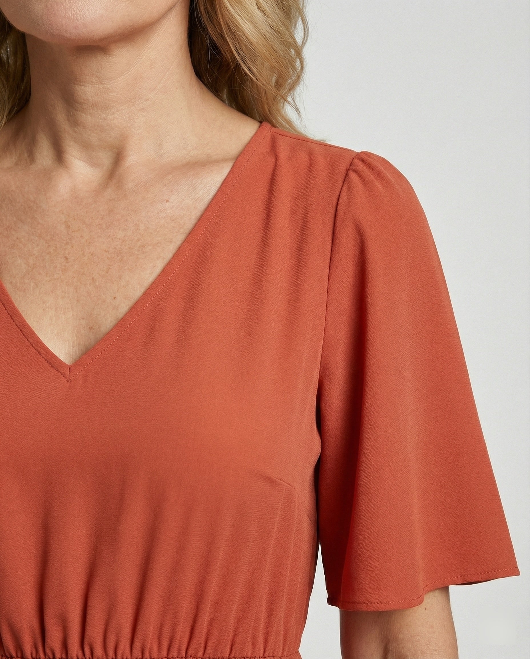 Ladies Midi Dress Pleated with V Neck