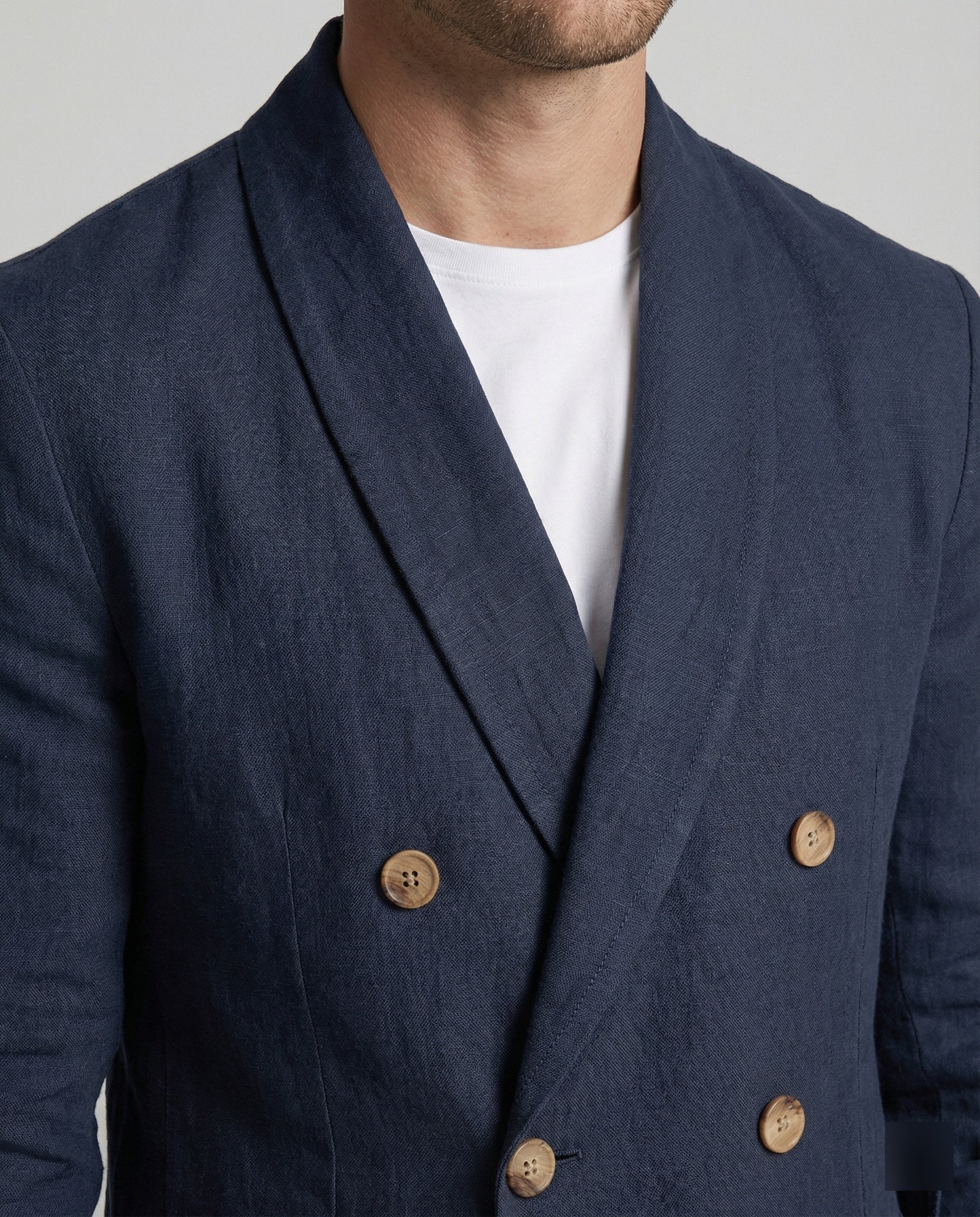 Men's Lightweight Linen Jacket with Double Button Placket