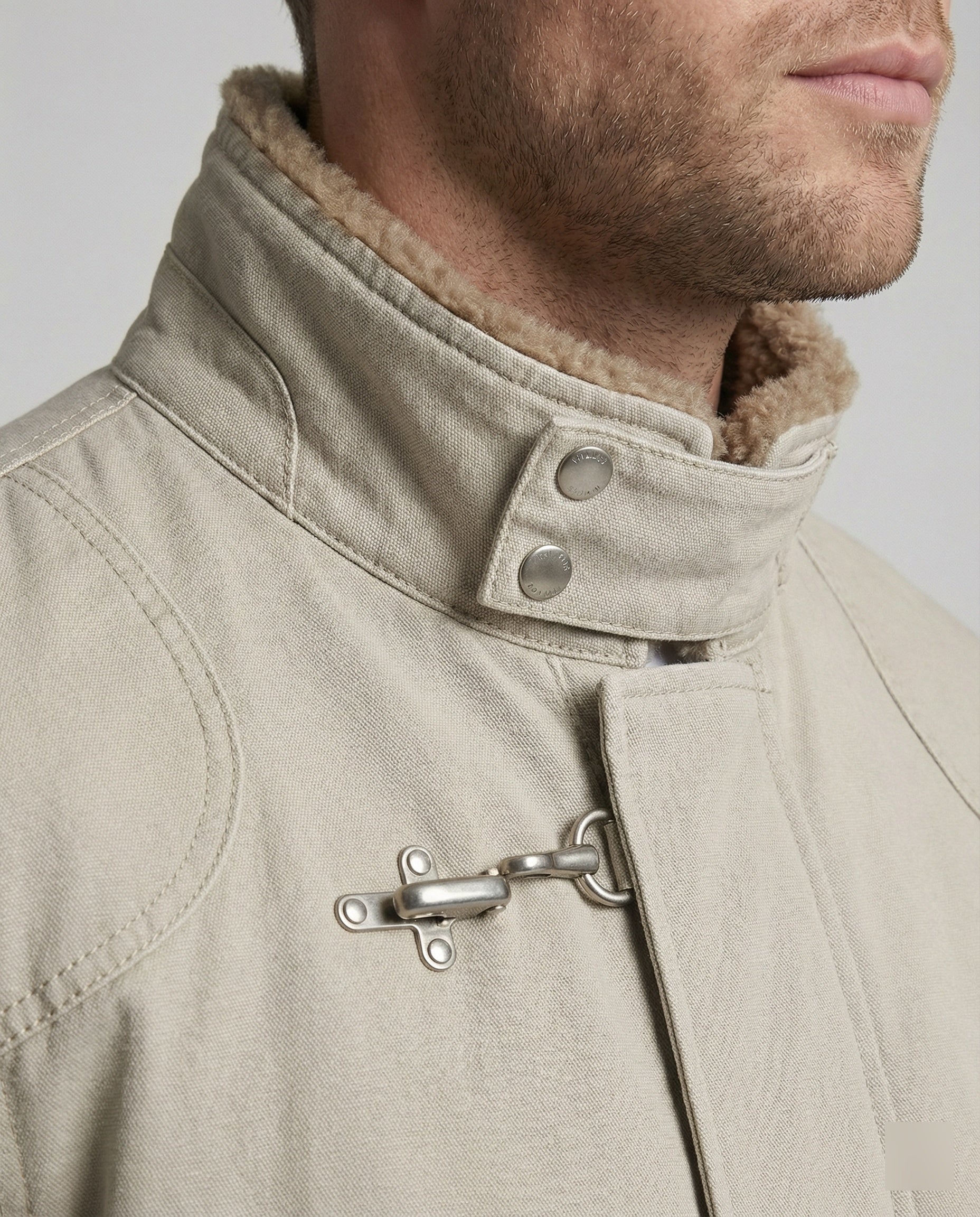 Men's canvas jacket with teddy collar