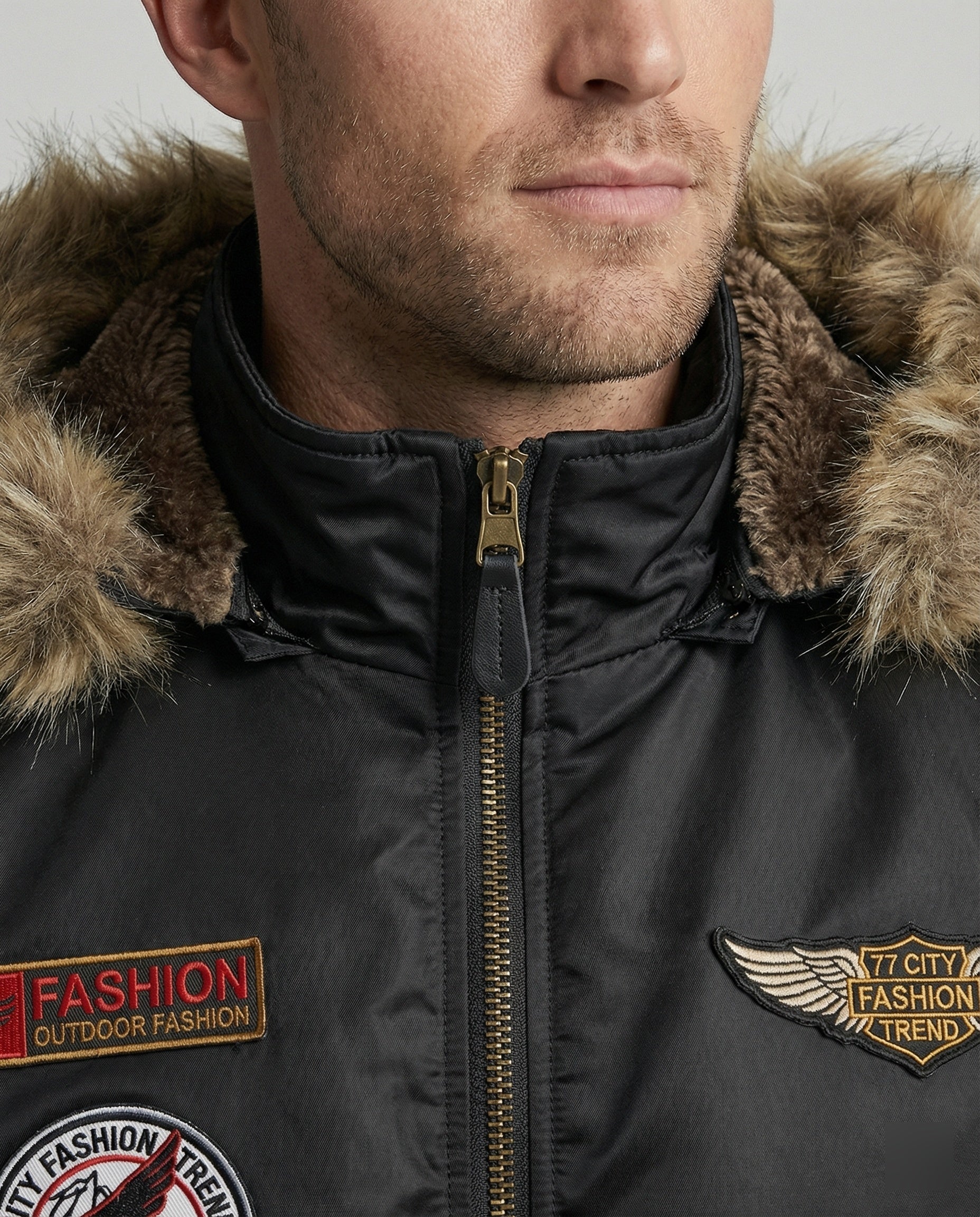 Men's pilot jacket padded with hood