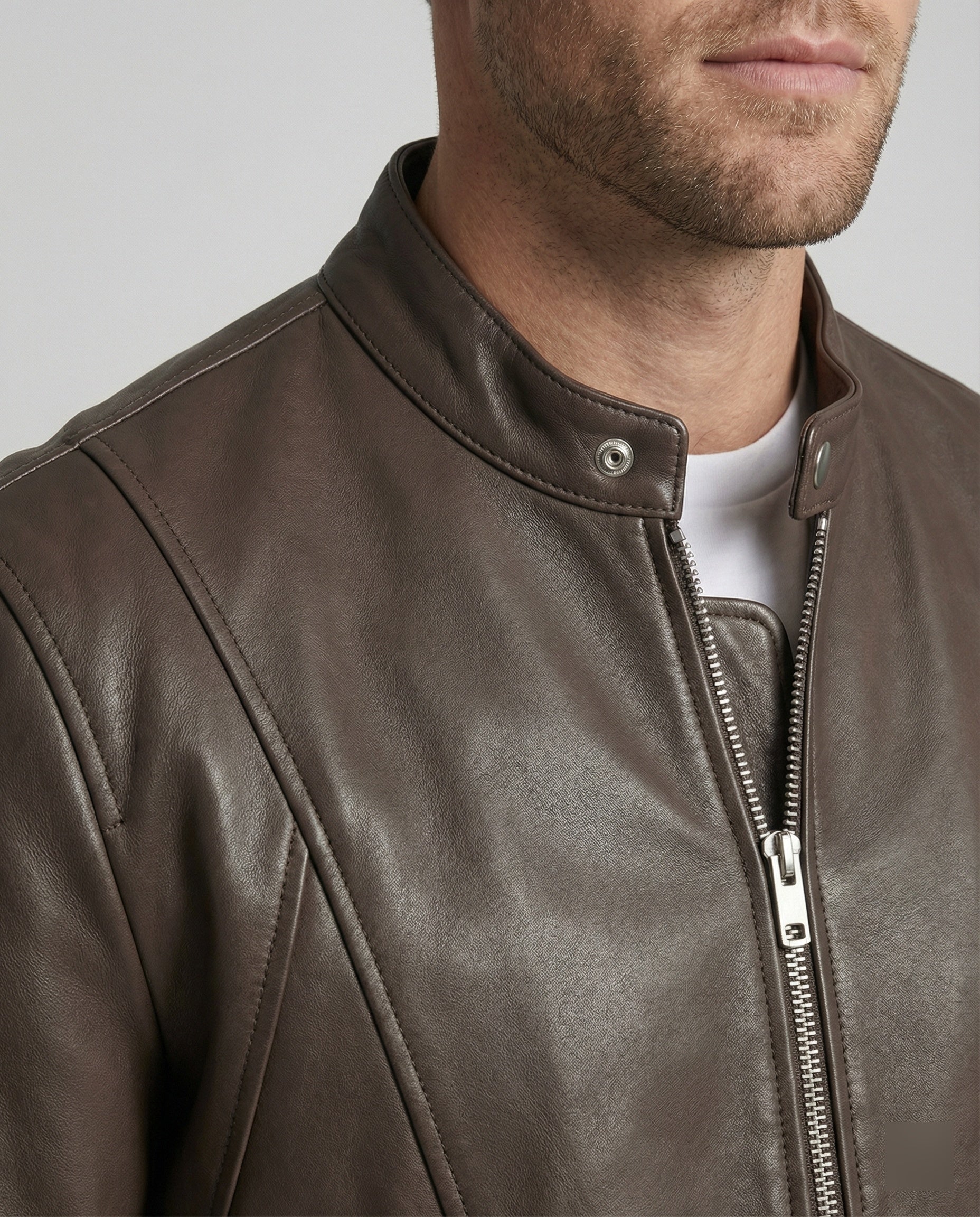 Men's Bomber Leather Jacket Stand Collar
