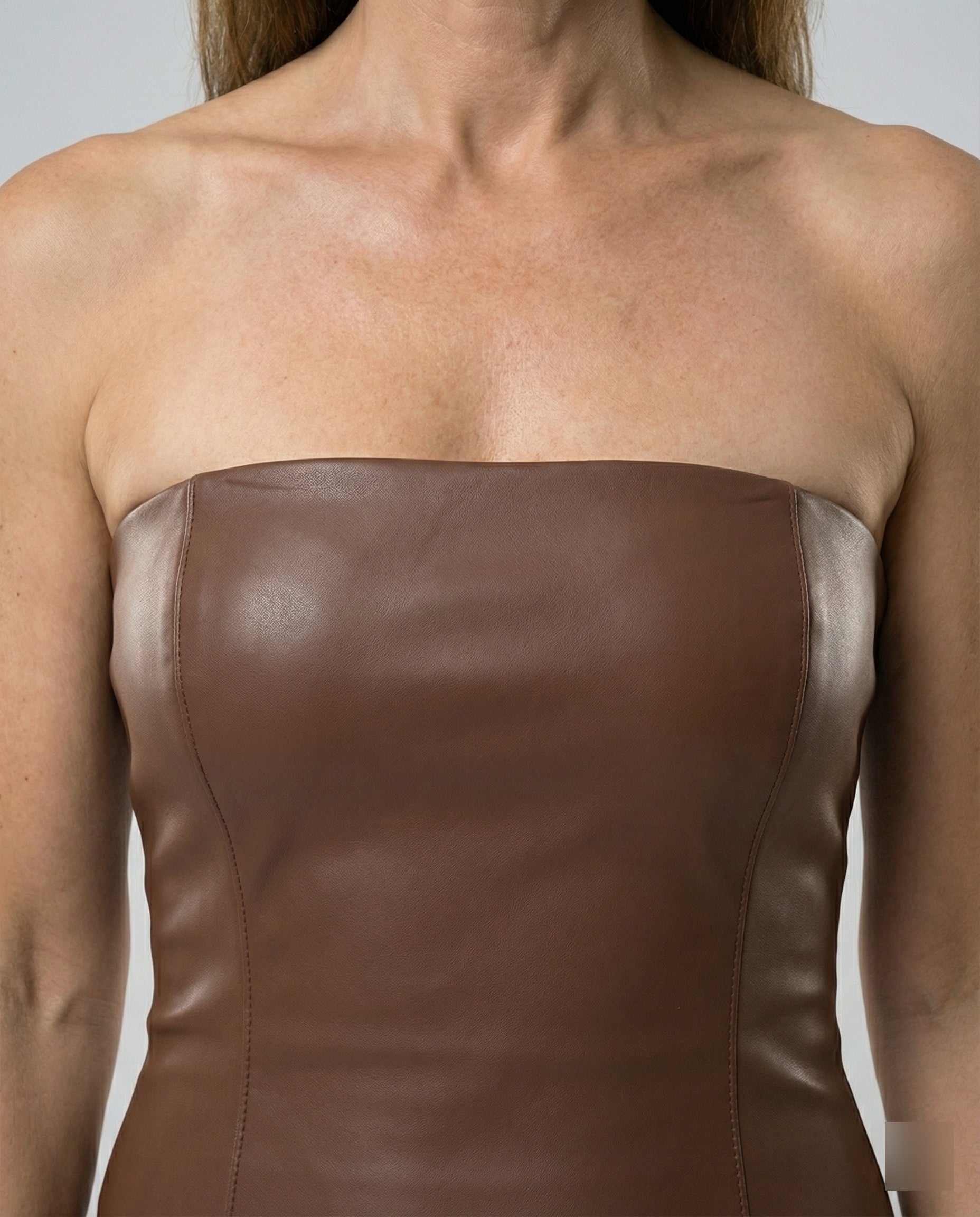 Women’s Midi Dress Strapless Leather Look
