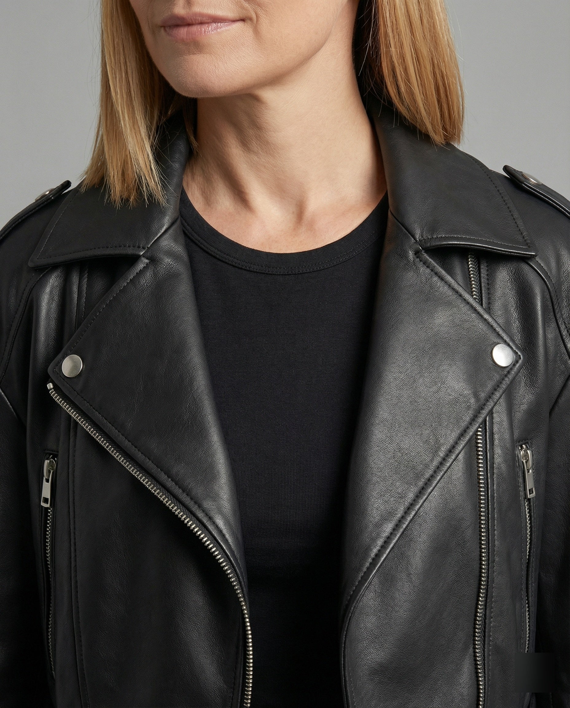 Women's Leather Jacket Black with Belt