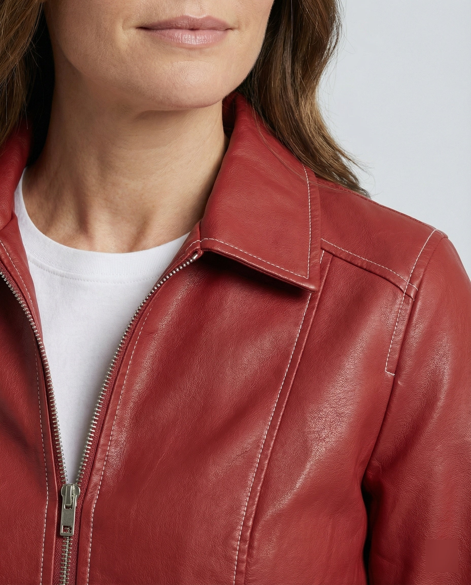 Women's elegant faux leather jacket with high collar