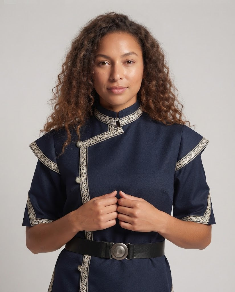 Women's costume with decorative trim and belt Chichicherry