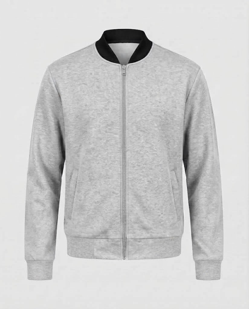 Men's Cotton Blend Bomber Sweat Jacket with Full Zip and Side Pockets Chichicherry