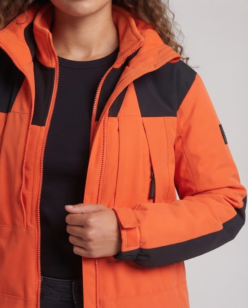 Women's two-layer outdoor jacket with removable fleece inner jacket, water-repellent outer shell and hood Chichicherry