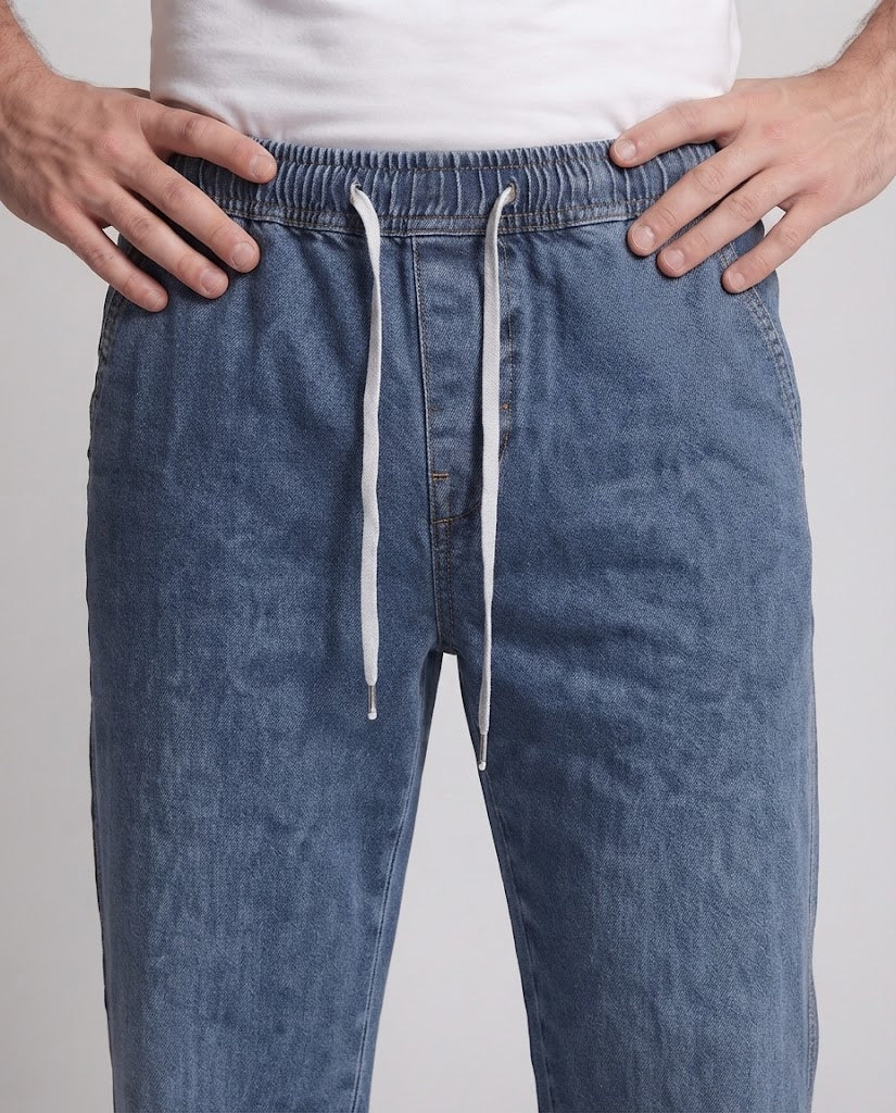 Men's Baggy Denim Jeans with low rise, wide palazzo leg and side decorative seam Chichicherry