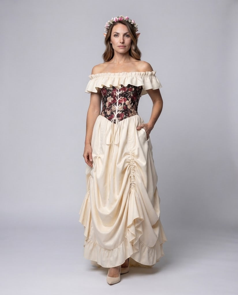 Women's romantic maxi dress with ruffles and floral top Chichicherry