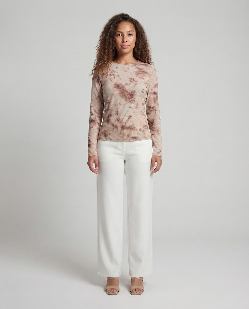 Ladies fine long-sleeve shirt with delicate allover print and round neckline Chichicherry