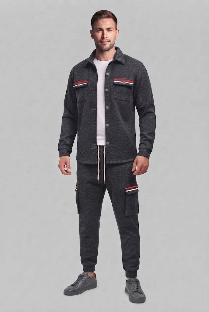 Men's cargo jogging suit with overshirt, drawstring and contrasting flap pockets Chichicherry