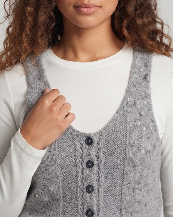 Women's Fine Mohair Blend Knitted Vest with V-neck and Decorative Wooden Buttons Chichicherry