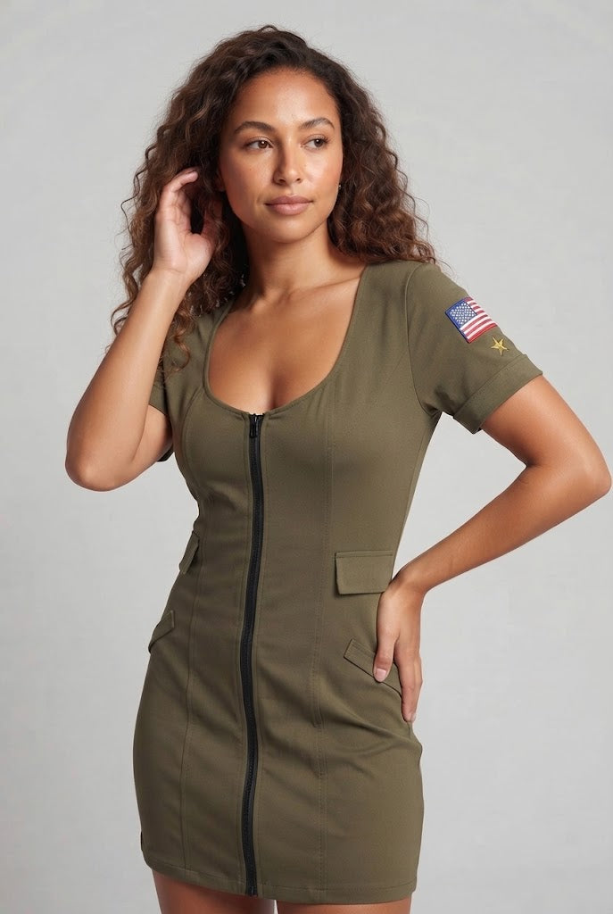 Women Camouflage Dress with Zipper Chichicherry