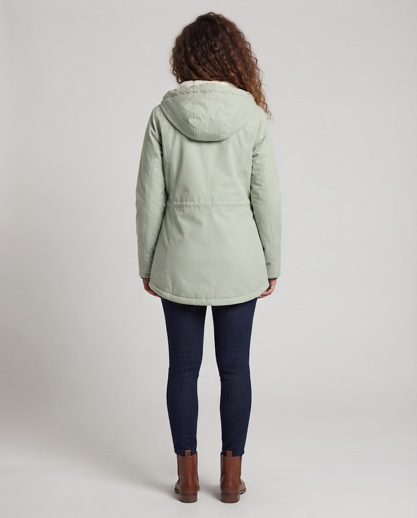 Women's Lined Hooded Parka with Teddy Lining, Drawstring and Flap Pockets