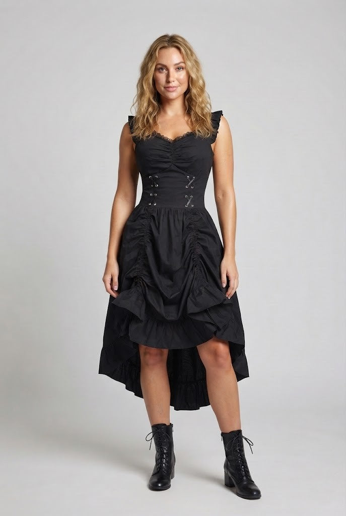 Women Elegant Vintage Dress with Ruffles and Lacing Chichicherry