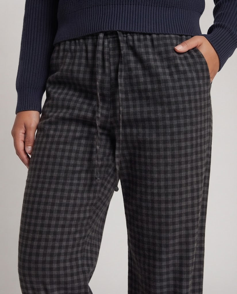 Ladies high-waisted wide check-pattern pants with drawstring and relaxed fit Chichicherry