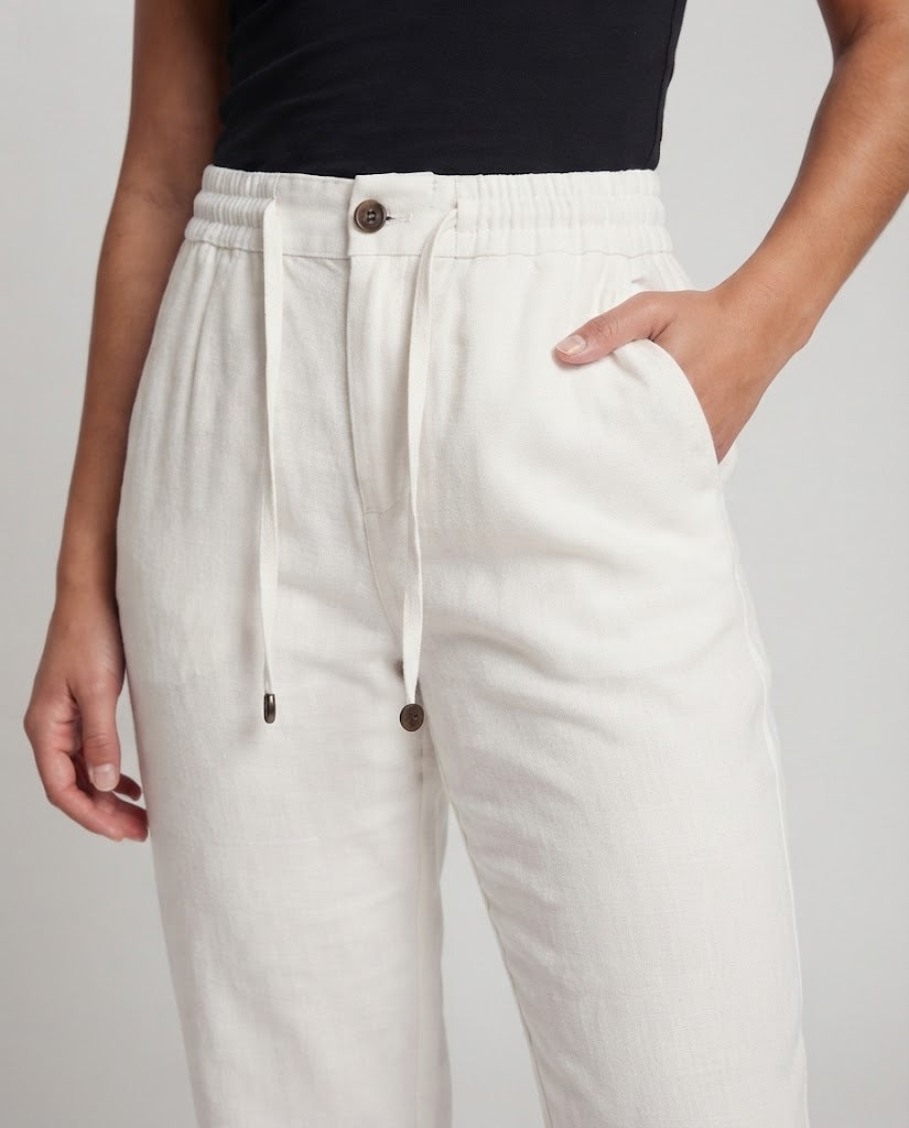 Ladies Elegant Linen-look Pants with Elastic Waistband, Drawstring and Crease Chichicherry
