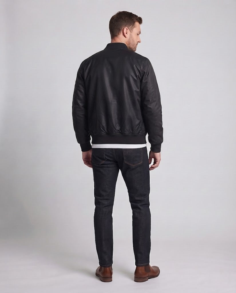 Men's lightweight nylon flight bomber with arm pocket, double zipper, and ribbed cuffs Chichicherry