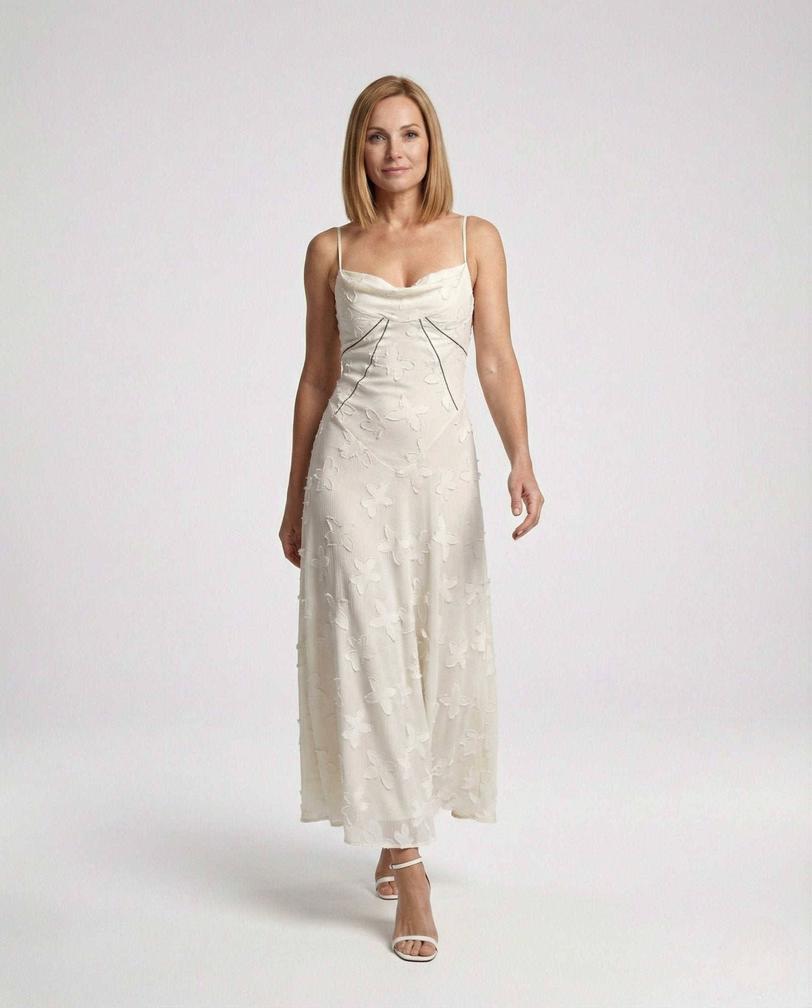 Elegant Maxi Dress with Flower Applique Women - Chichicherry