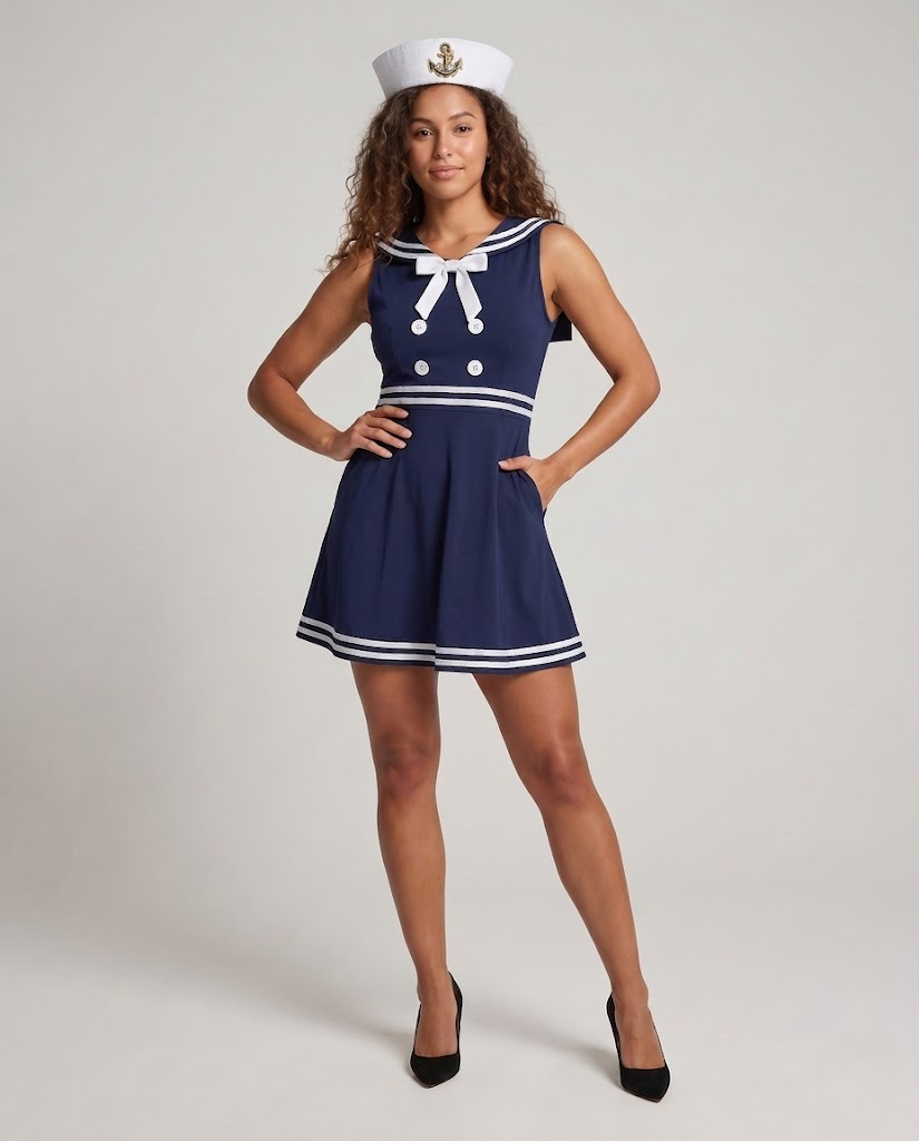 Women's sailor dress with shoulder collar and maritime accents Chichicherry