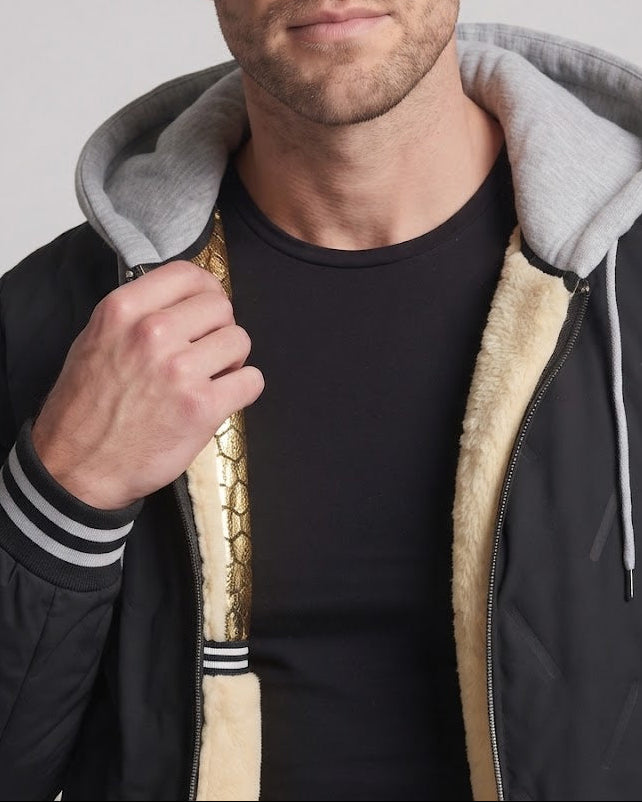 Men's Thermal Insulated Bomber Jacket with Faux Fur Collar Chichicherry