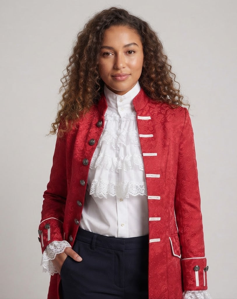 Ladies Elegant Ruffle Shirt with Decorative Lace Cut-Outs Chichicherry
