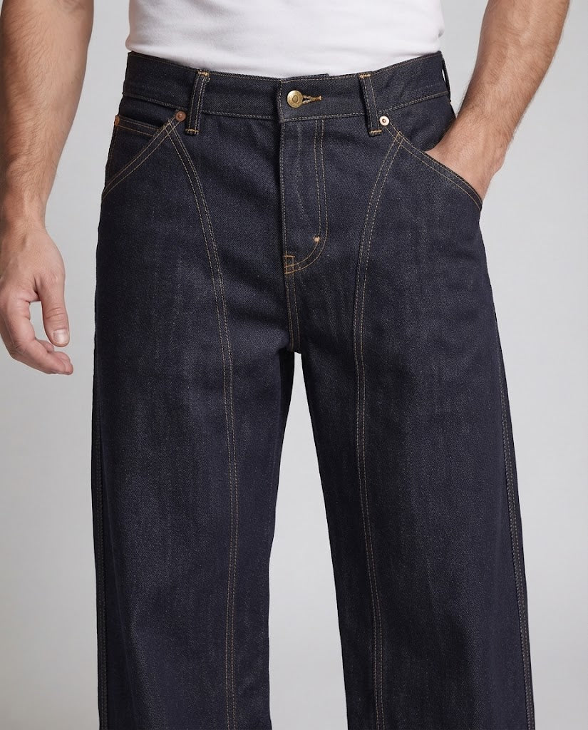 Men's Baggy Jeans made of Rigid Denim with architectural seam panels Chichicherry