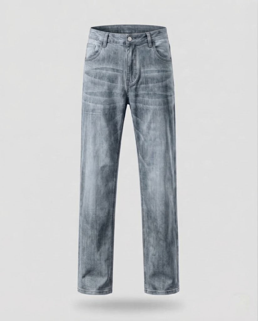 Men's Relaxed-Fit Denim Pants with Extra Wide Leg and Elastic Comfort Waistband Chichicherry