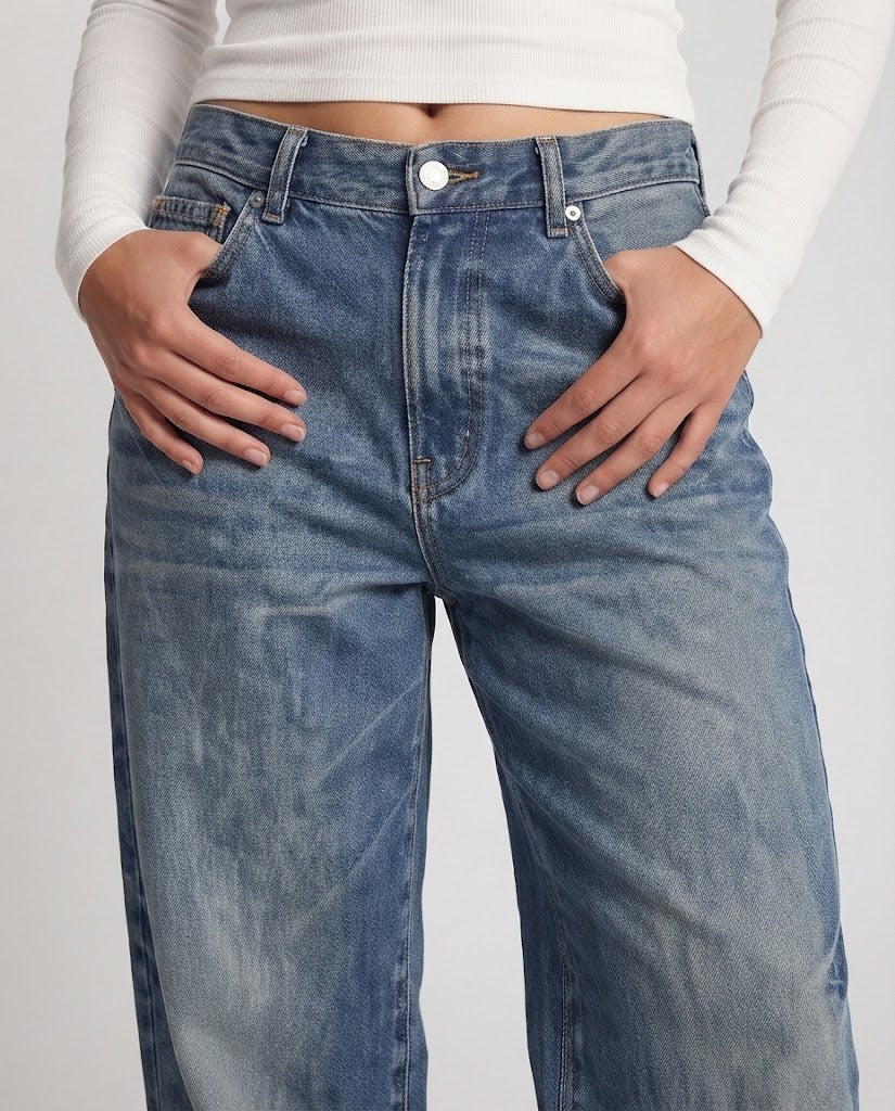 Ladies Baggy Jeans in Vintage Fading with Extra Wide Palazzo Cut Chichicherry