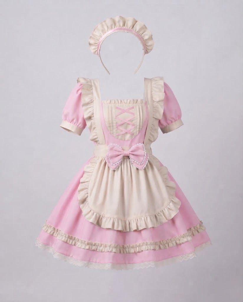 Women's Elaborate Maid Costume with Ruffle Details and Apron Chichicherry