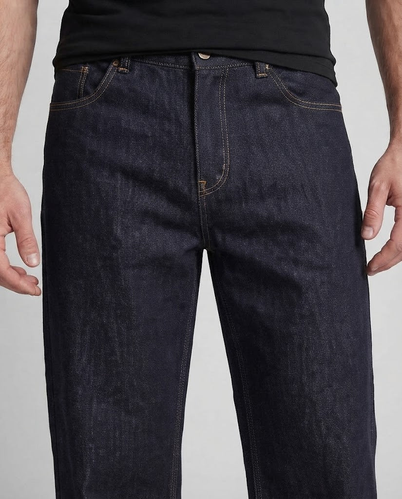 Men's Extra Wide Raw Denim Baggy Jeans with Floor-Length Hem and Clean Finish Chichicherry