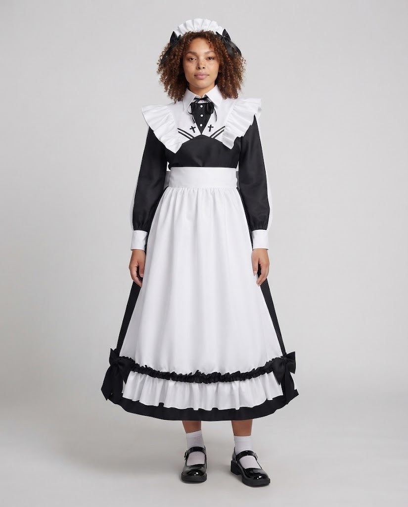 Women's costume dress with ruffle details and elegant accessories Chichicherry