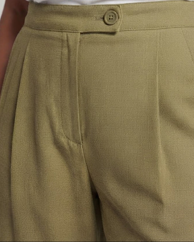 Women's High-Waist Culotte Pants with Wide Leg and Pleat Chichicherry