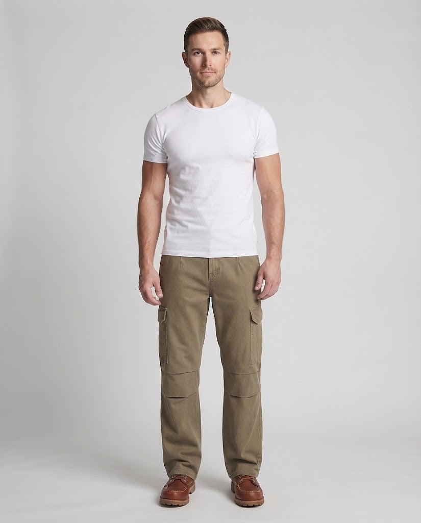 Men's Relaxed Utility Cargo Palazzo Pants with Layered Knee Panels Chichicherry