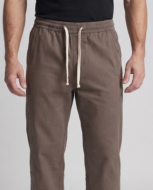 Men's Wide Relaxed-Fit Canvas Pants with Elastic Drawstring and Seam Detail Chichicherry