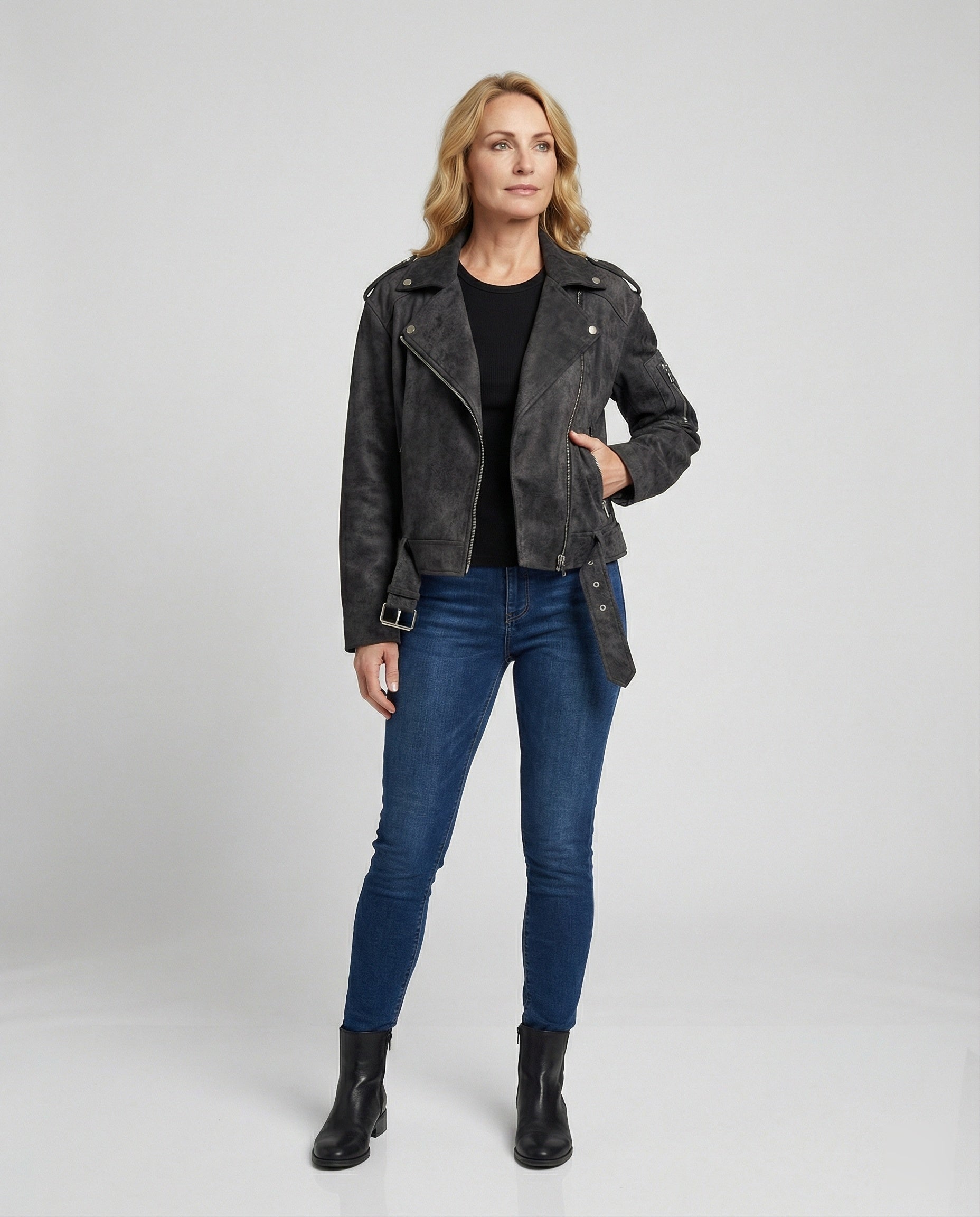 Women's Leather Jacket Suede Look Short