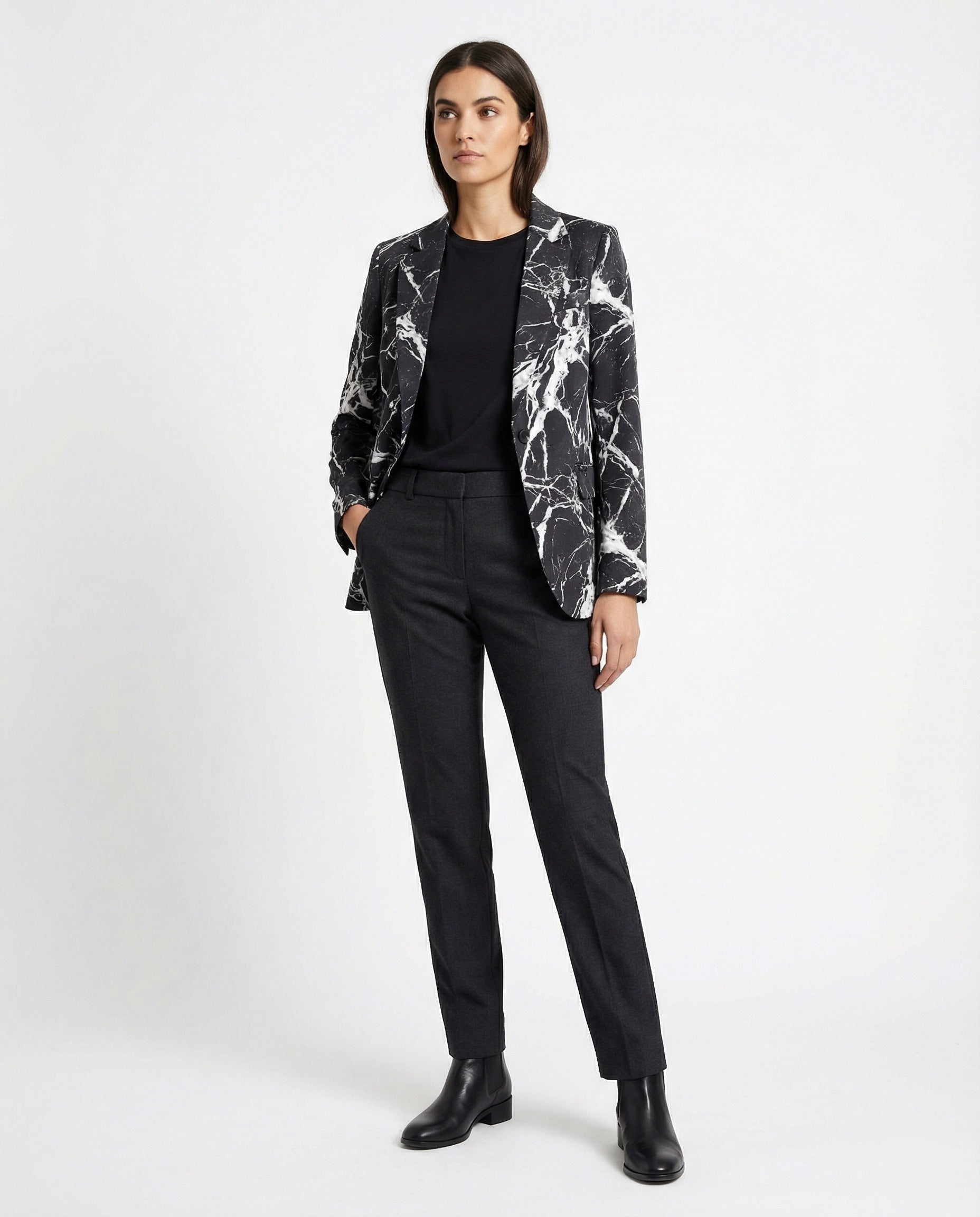 Women Short Blazer with Print and Lapel