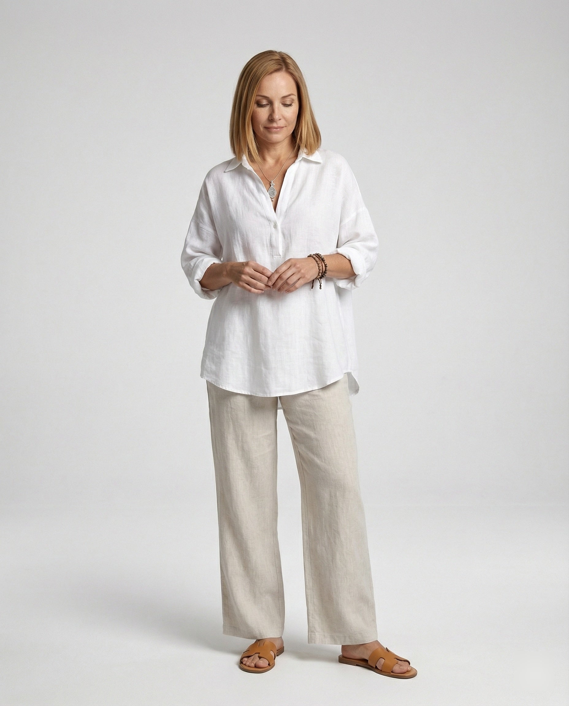 Linen blouse women with button placket