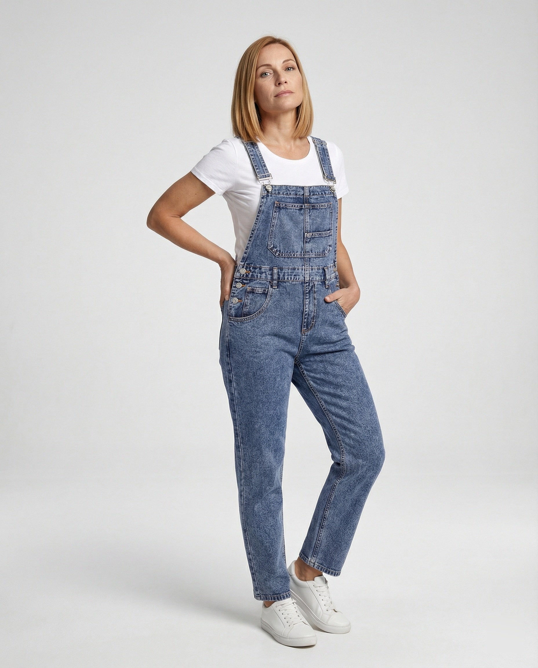Ladies' straight leg denim overalls