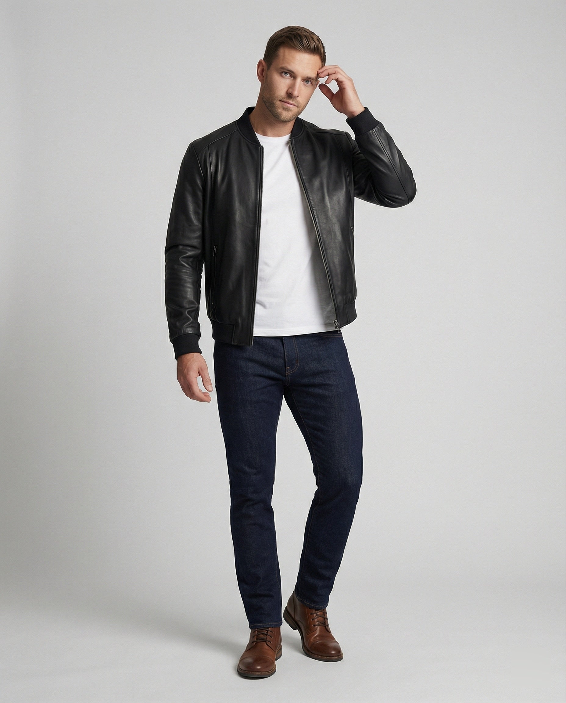 Men's Leather Look Bomber Jacket