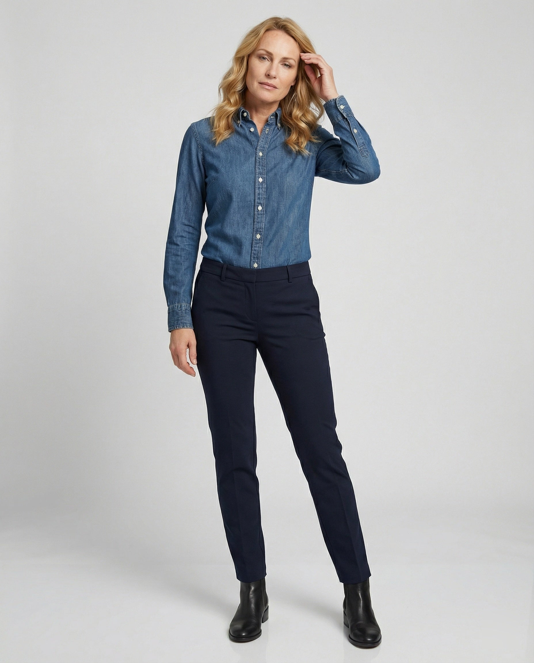 Women's Long Sleeve Shirt Denim Look