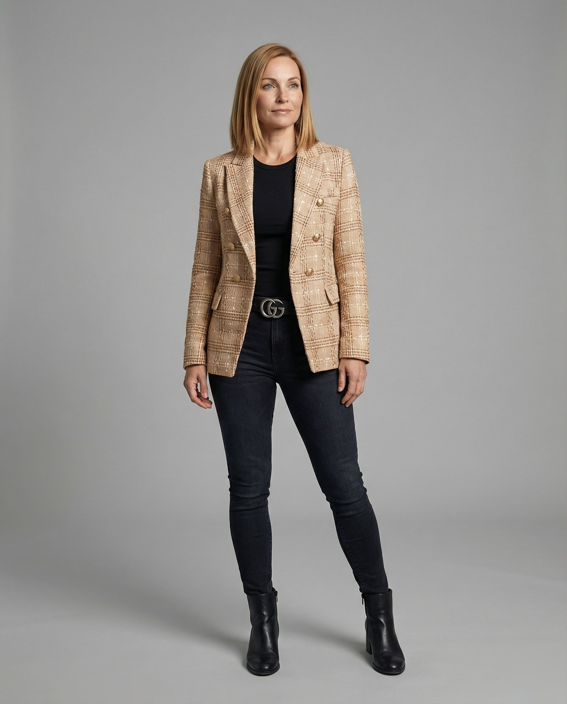 Women's Blazer Tweed Double Breasted
