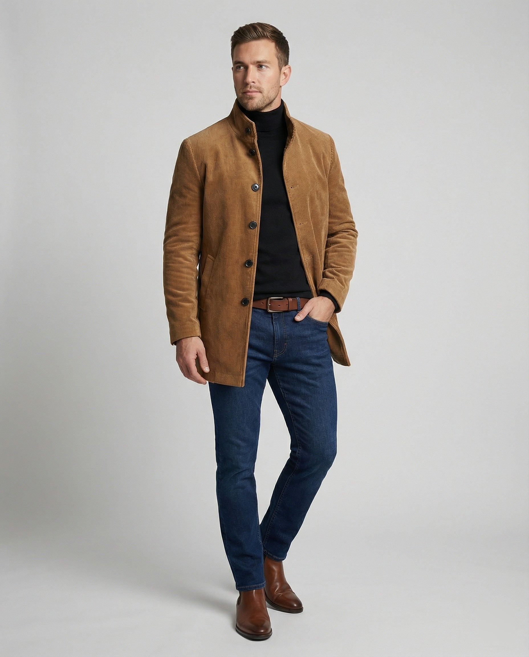 Men's cord jacket with high collar
