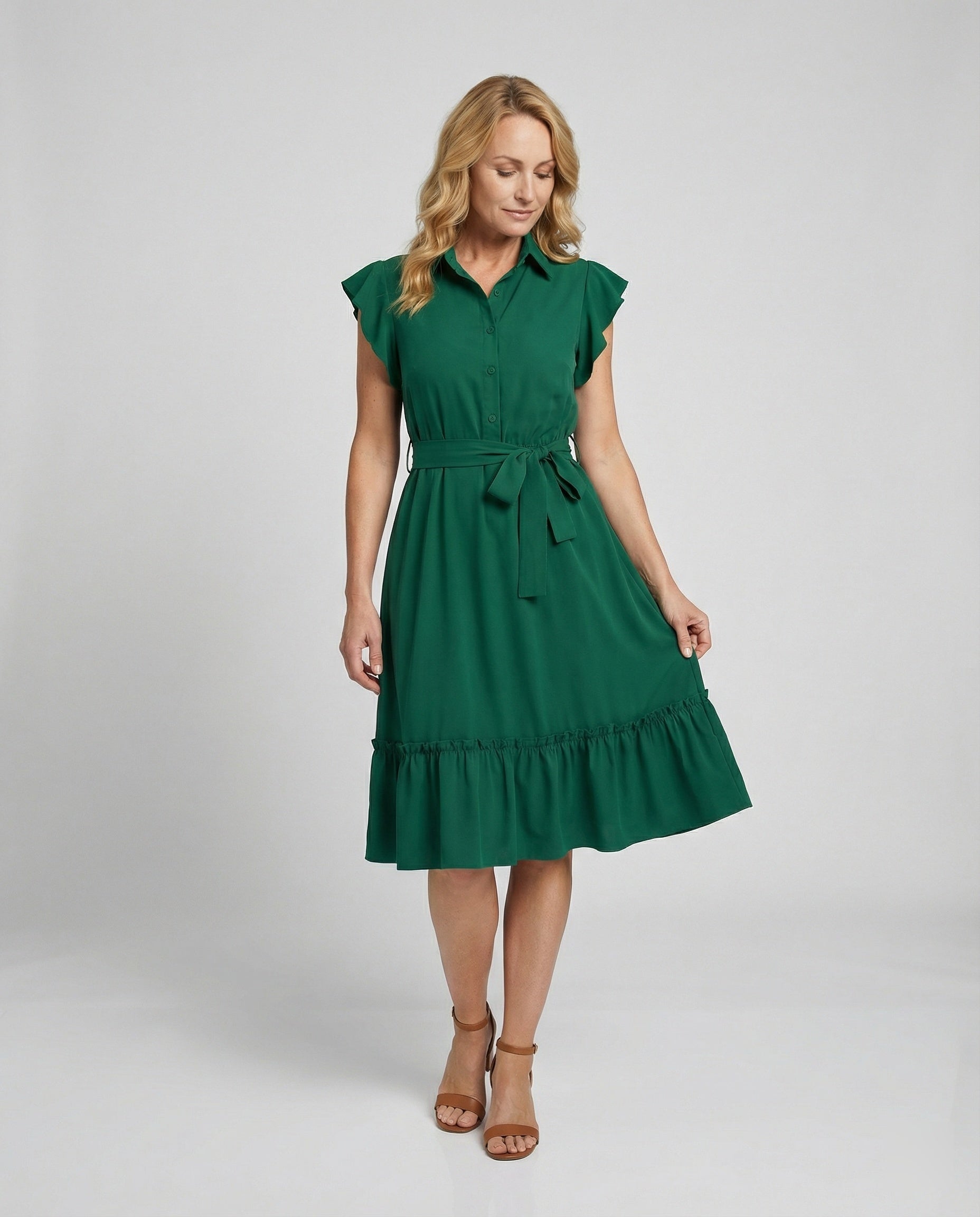 Ladies' midi dress elegant with stand-up collar