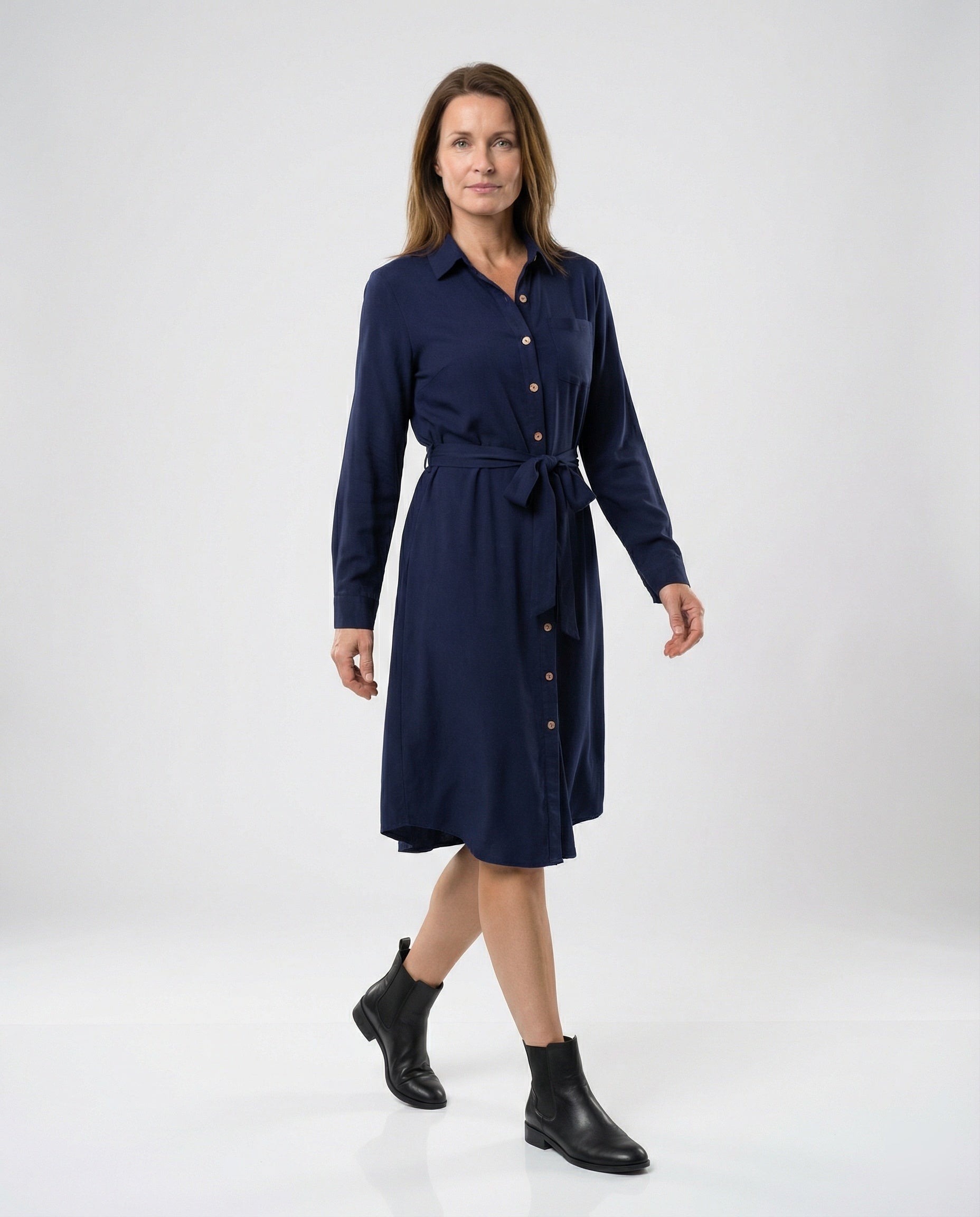 Leisure dress women shirt dress with waist belt