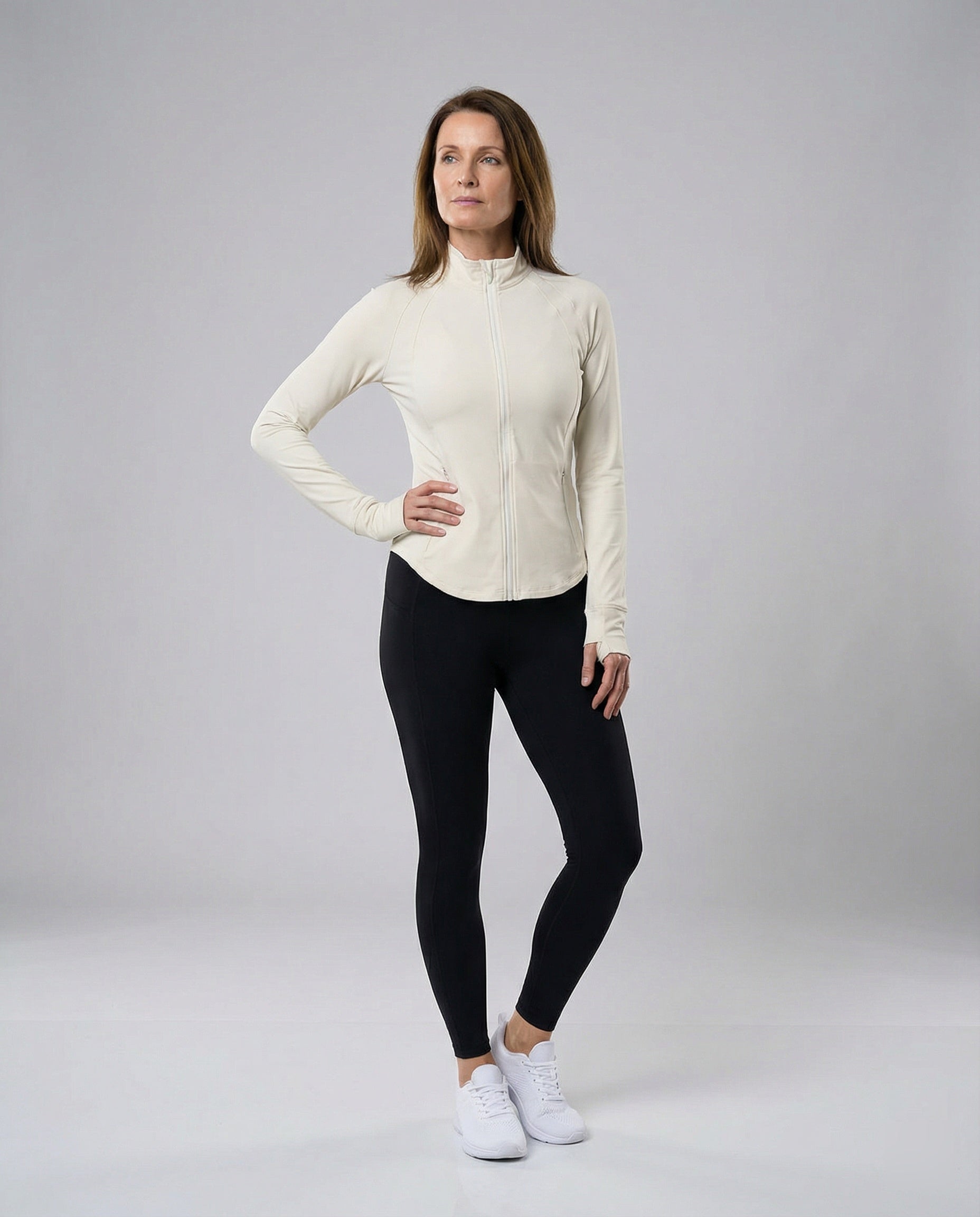 Fitted Training Jacket with Stand-Up Collar for Women