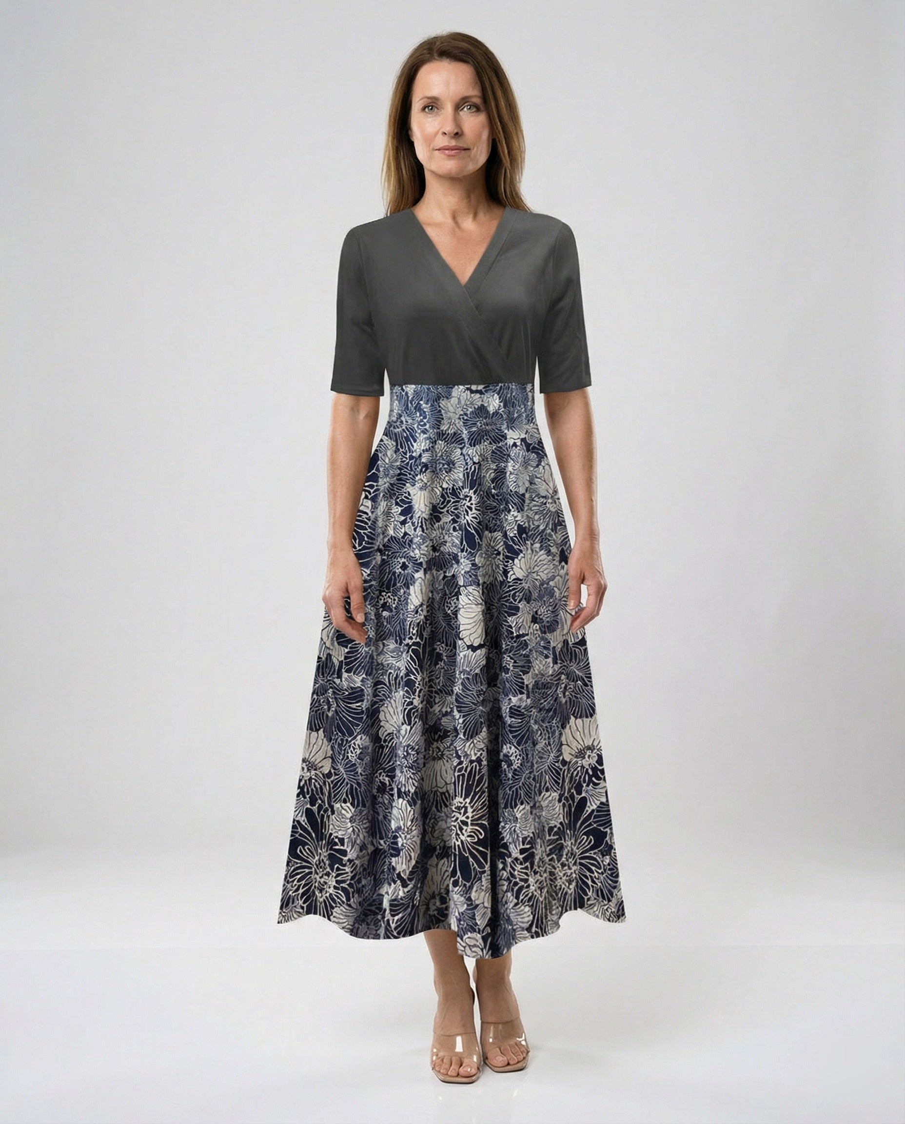 Women's Wrap Maxi Dress with V-Neck