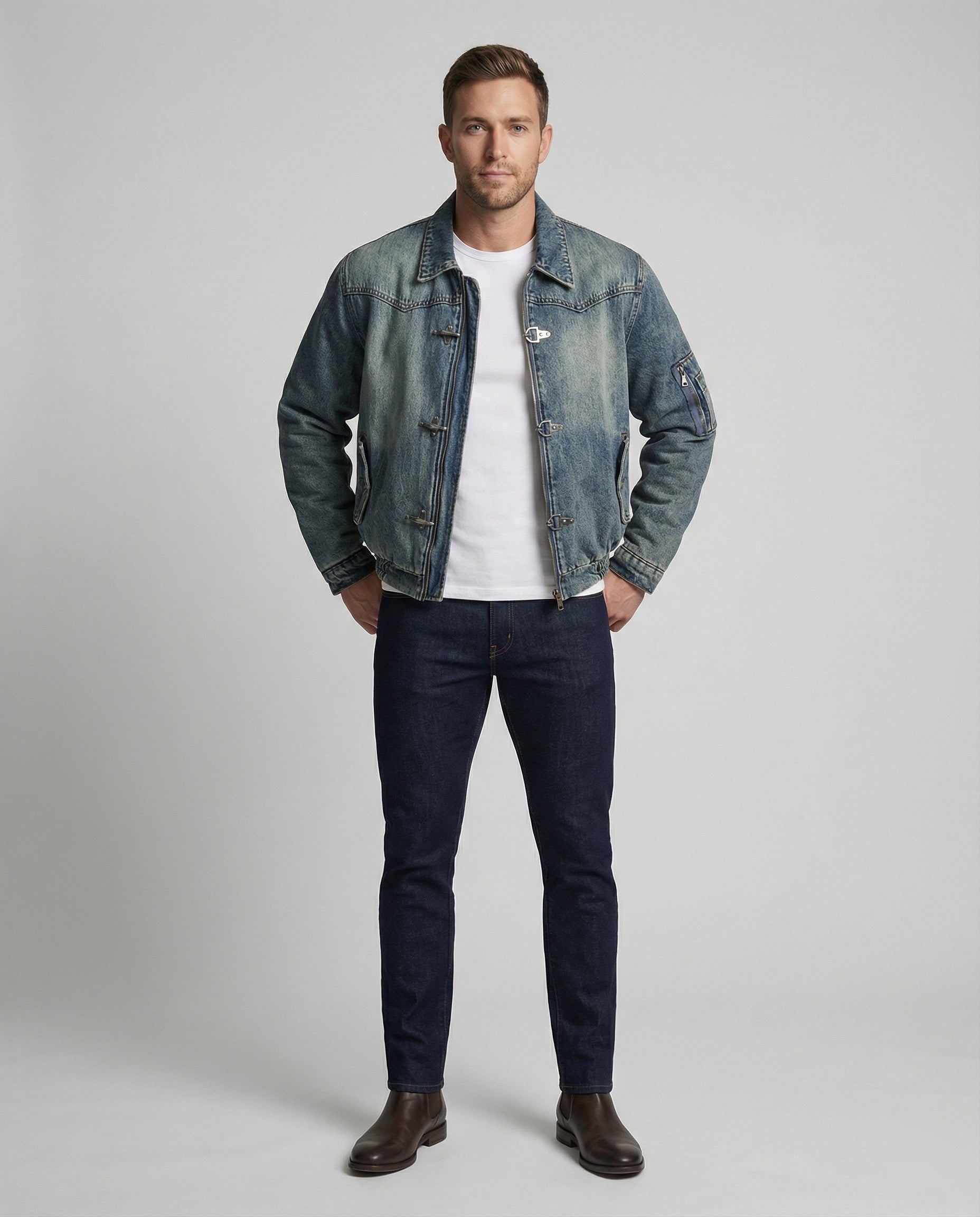 Men's Jeans Jacket Bomber with Teddy Lining